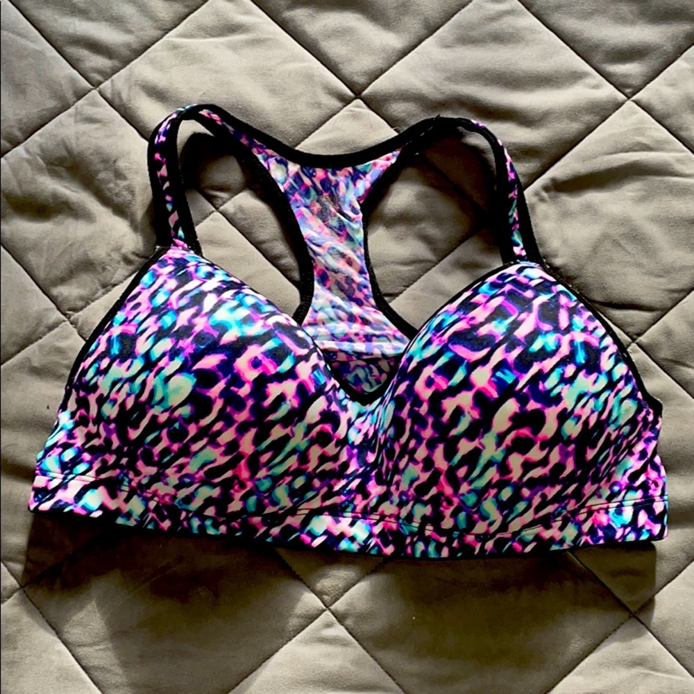 PINK multi colored sports bra, Size Large